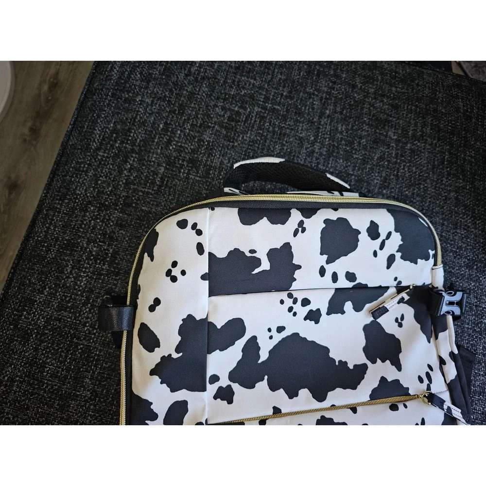 Unbranded Cow Print Travel Backpack Unisex Large Black White 16 in laptop